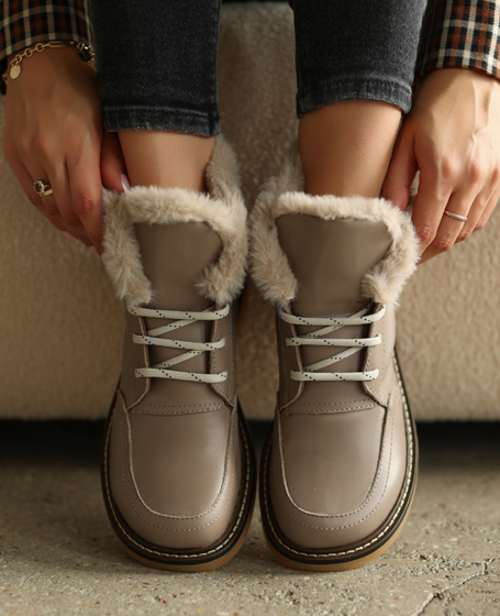 Skórzane taupe trzewiki damskie Rimella