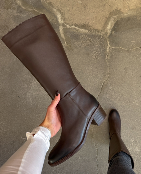 Quirina Women's Leather Chocolate-Brown Knee-High Boots