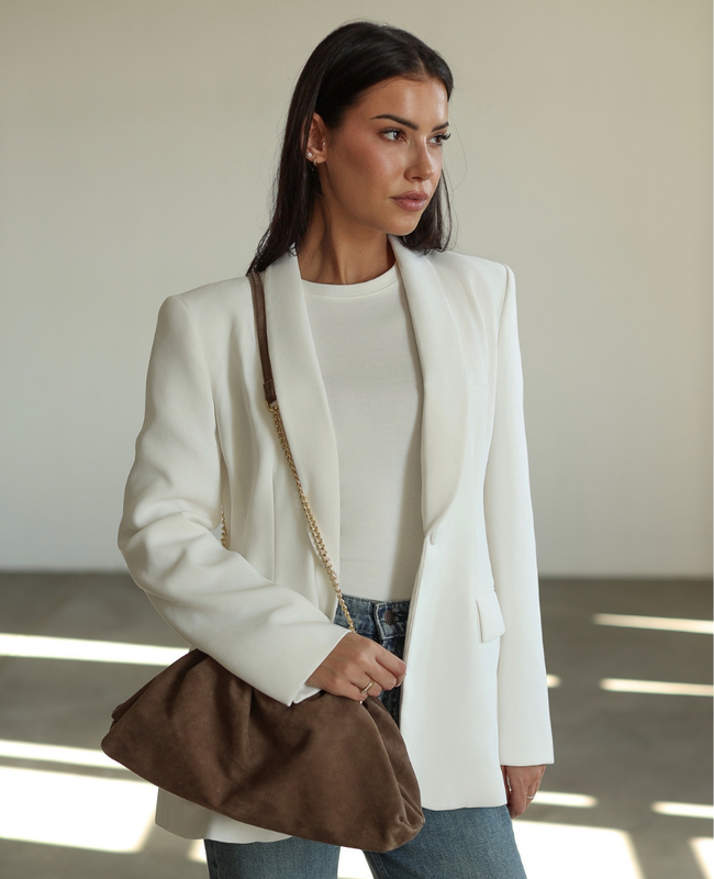 Millysa Taupe - Leather Clutch with Ruffles