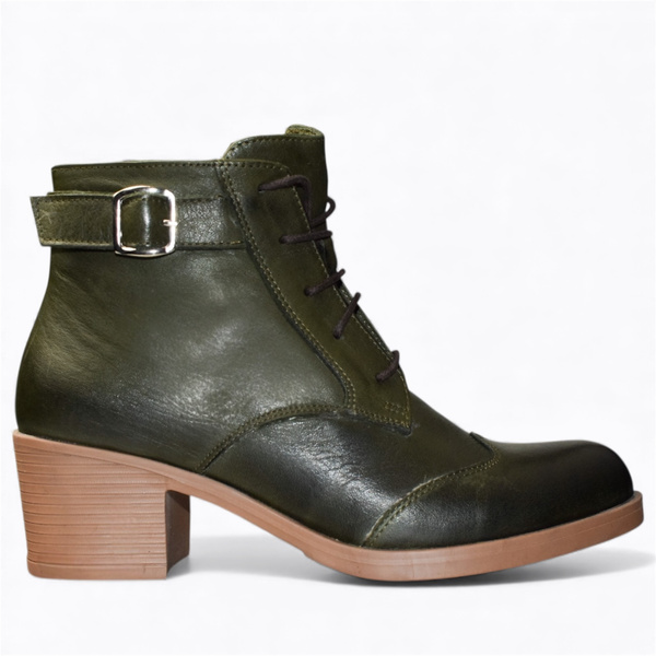 Trinnel Women's Green Leather Ankle Boots
