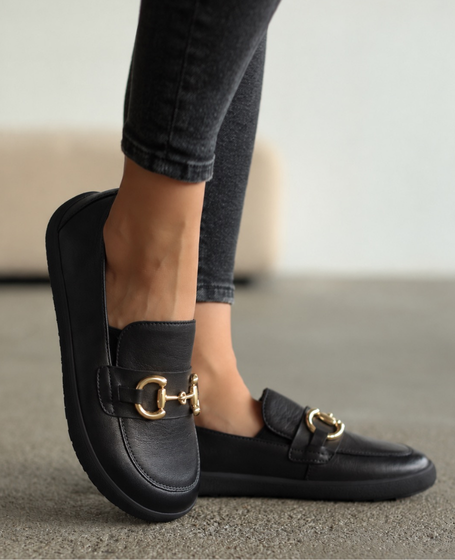 Jasirea Black Leather Women's Barefoot Shoes