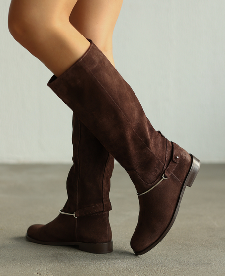 Cezaria Women's Leather Chocolate-Brown Knee-High Boots