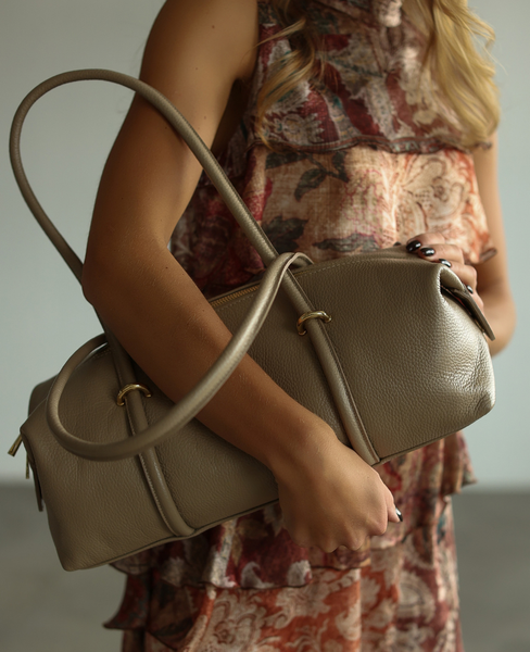 Barleta Cappuccino - leather baguette-style shoulder bag