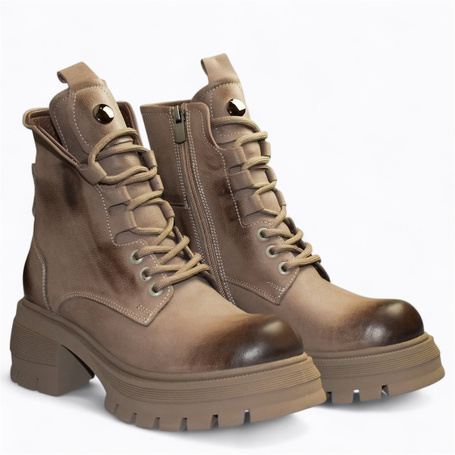 Genevra Women's Gray Leather Ankle Boots