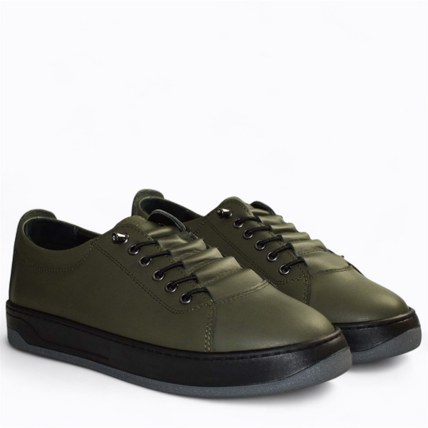Skórzane oliwkowe sneakersy damskie Arestia
