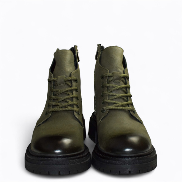 Fantina Women's Olive Leather Ankle Boots