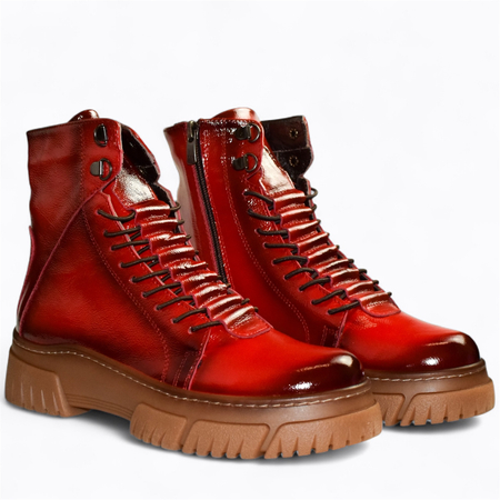 SKÓRZANE CZERWONE BOTKI DAMSKIE IDALINA