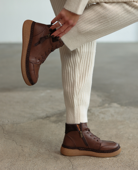 Mirabli Women's Leather Chocolate-Brown Boots