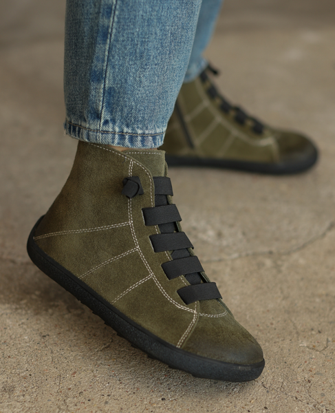 Skórzane barefoot khaki trzewiki damskie Patrina