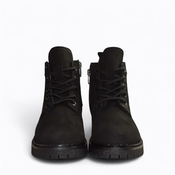 Frilama Women's Black Leather Ankle Boots