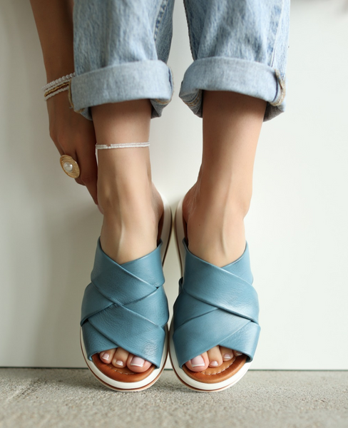 Palvini Women's Leather Denim Flip-Flops