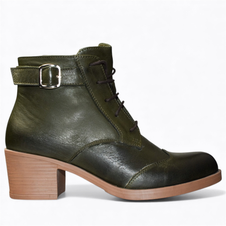 SKÓRZANE ZIELONE BOTKI DAMSKIE TRINNEL