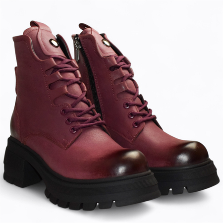 SKÓRZANE BORDOWE BOTKI DAMSKIE GENEVRA