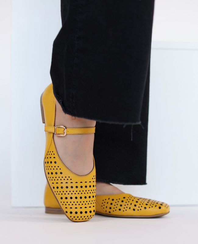 Algeria Mustard-Colored Leather Women's Ballerina Flats