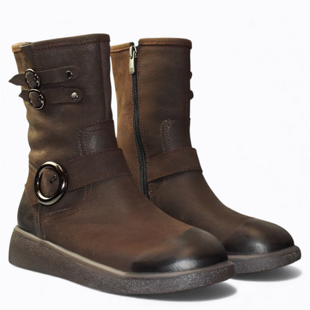 SKÓRZANE BRĄZOWE TRZEWIKI DAMSKIE DAVINIA