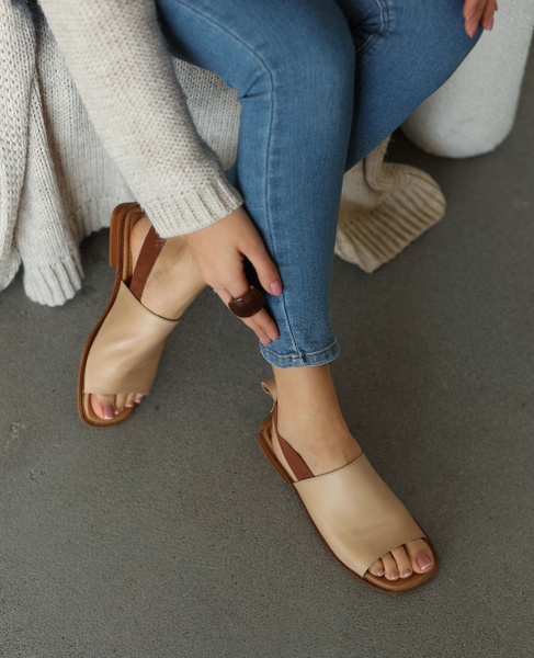 Dalmeri Beige Leather Women's Sandals
