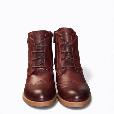 SKÓRZANE BORDOWE BOTKI DAMSKIE TRINNEL