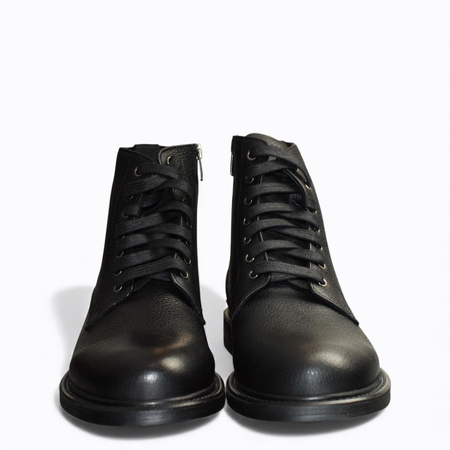 Skórzane czarne trzewiki męskie Lesario