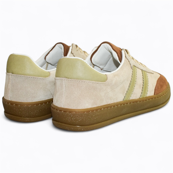 Skórzane cappuccino sneakersy damskie Magline