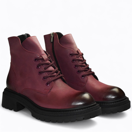 SKÓRZANE BORDOWE BOTKI DAMSKIE FANTINA