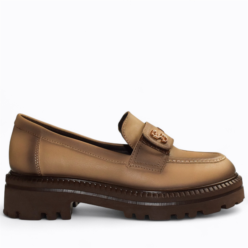 Skórzane taupe półbuty damskie Fenoria