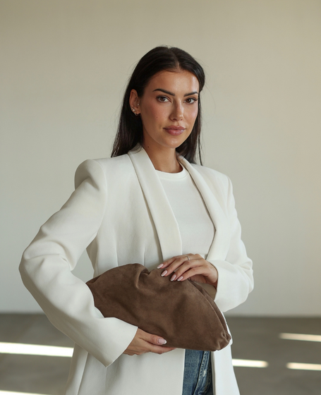 Millysa Taupe - Leather Clutch with Ruffles