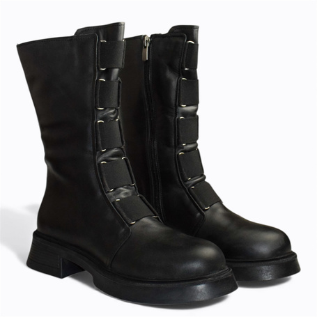 Garinde Women's Black Leather Ankle Boots