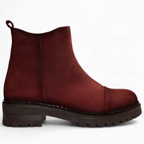 Zarline Women's Burgundy Leather Ankle Boots
