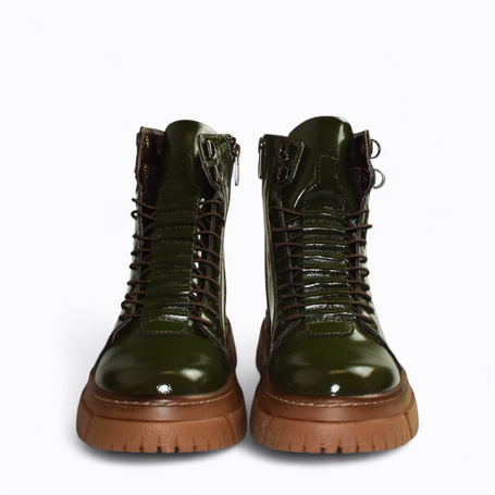 Idalina Women's Green Leather Ankle Boots