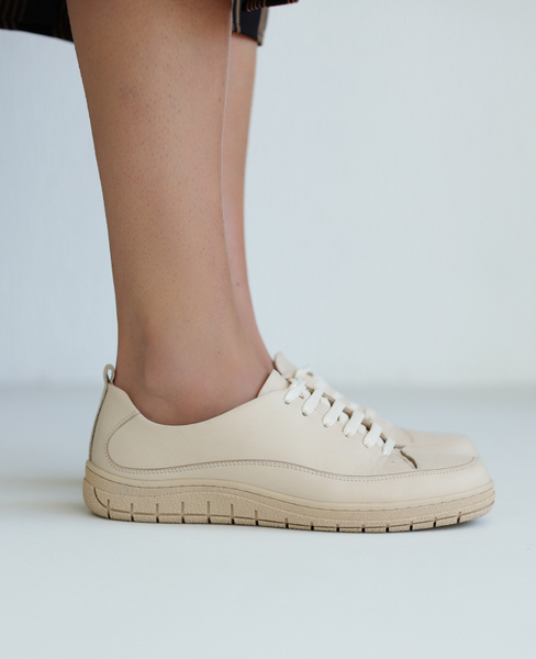 Zerephi Beige Leather Women's Low-Cut Shoes