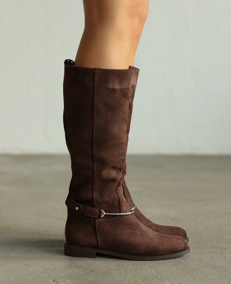 Cezaria Women's Leather Chocolate-Brown Knee-High Boots