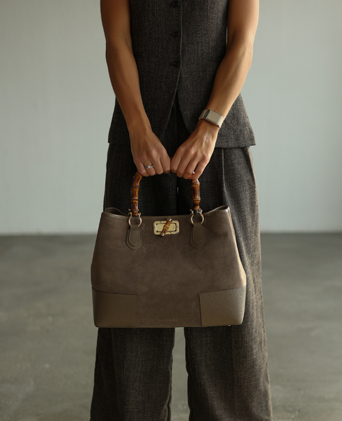 Esvaldi Taupe – Large Women's Suede Handbag