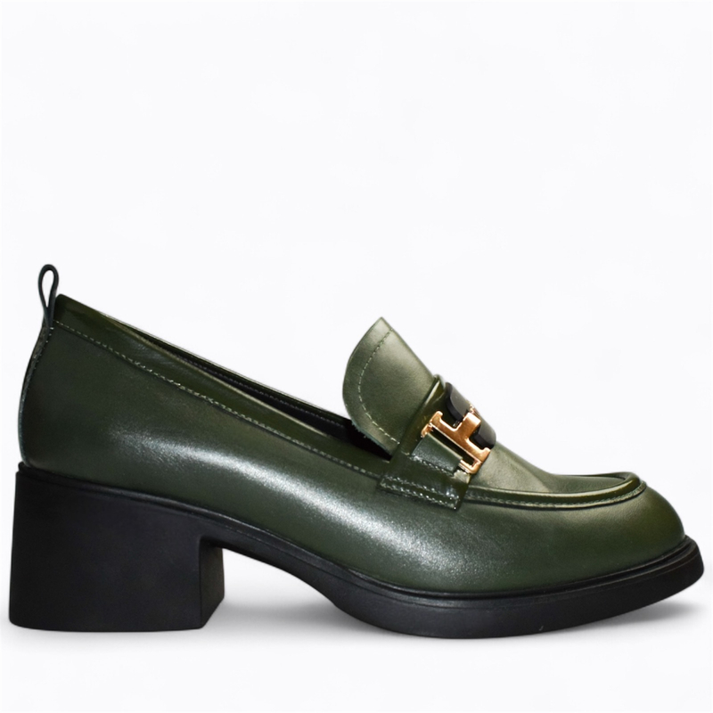Skórzane zielone półbuty damskie Irenica