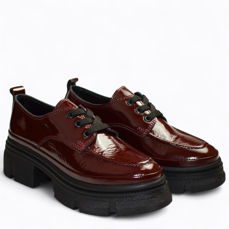 Skórzane bordowe półbuty damskie Landeri