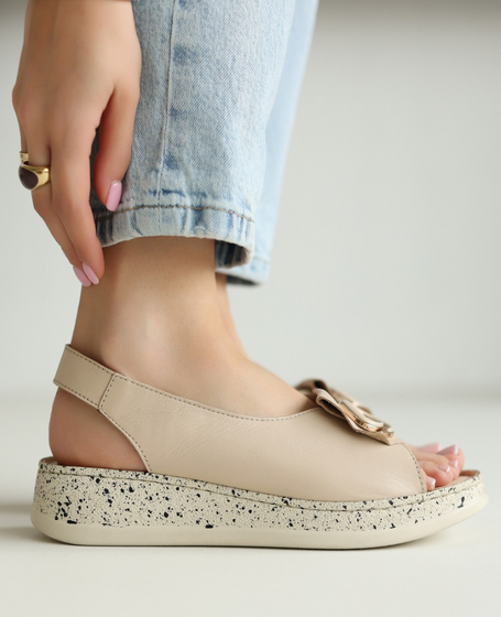 Blemisa Beige Leather Women's Sandals