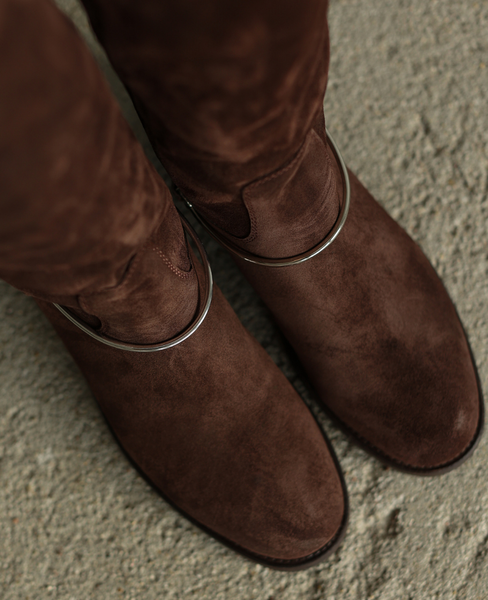 Cezaria Women's Leather Chocolate-Brown Knee-High Boots