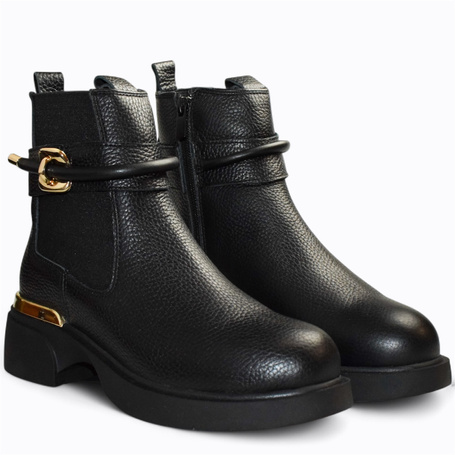 Heciria Women's Black Leather Ankle Boots