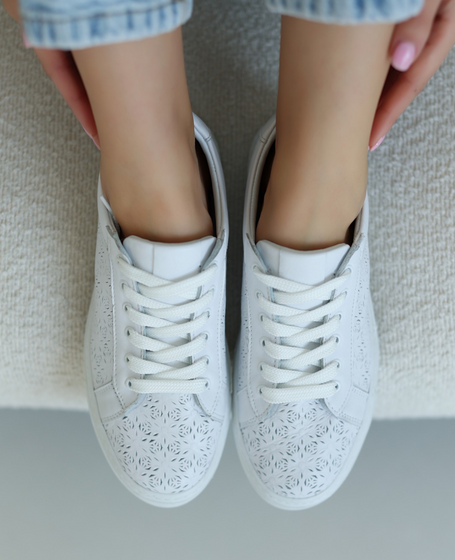 Holetia Women's White Leather Sneakers with Perforations