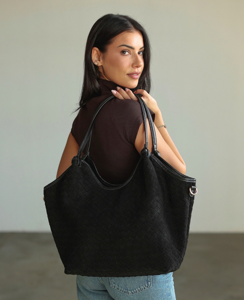 Desseri Black - Large Suede Leather Shopper Bag