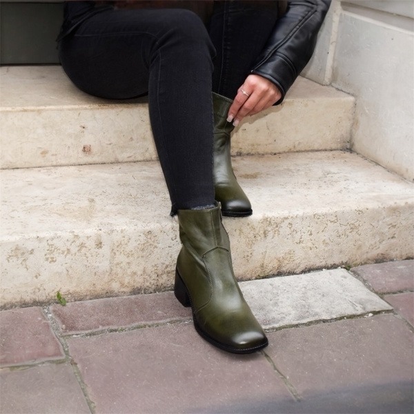 Lamirel Women's Green Leather Ankle Boots