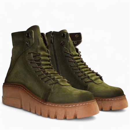 SKÓRZANE ZIELONE BOTKI DAMSKIE HADRINA