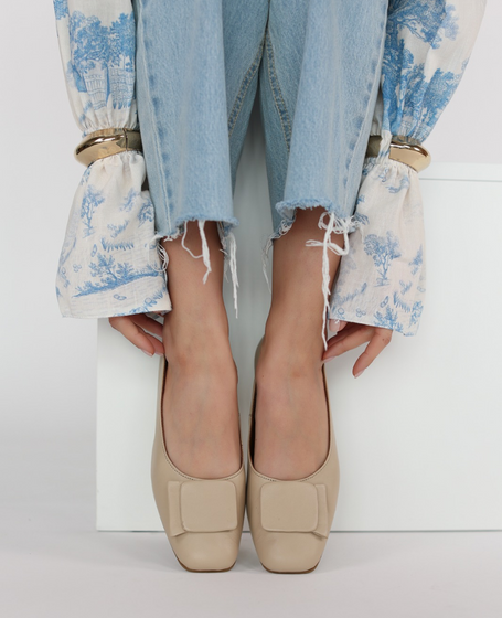 Cadilla Beige Leather Women's Ballet Flats