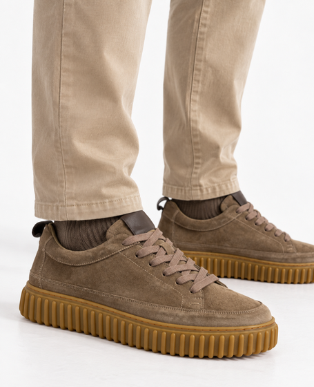 Raviano Men's Beige Leather Sneakers