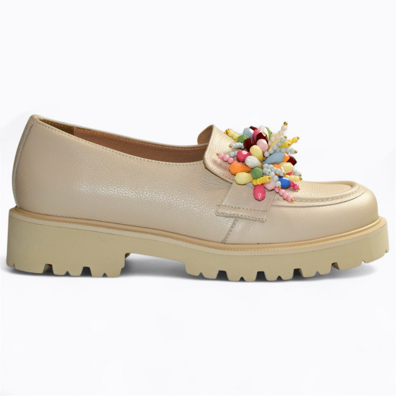 Linaria Beige Leather Women's Low-Top Shoes