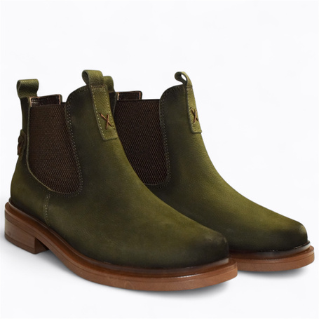 Manelia Women's Green Leather Ankle Boots