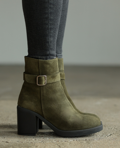 Lorenia Women's Olive Leather Ankle Boots