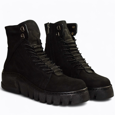 SKÓRZANE CZARNE BOTKI DAMSKIE HADRINA