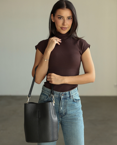 Nicole XL Black - Women's Leather Tote Bag