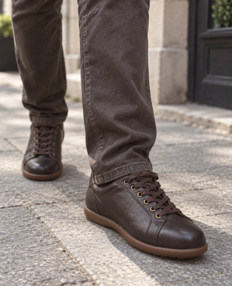 Delemar Men's Leather Chocolate-Brown Low-Cut Shoes