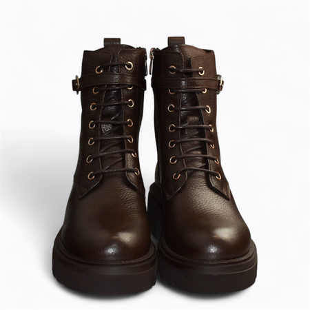 SKÓRZANE BRĄZOWE TRZEWIKI DAMSKIE FENOLIN